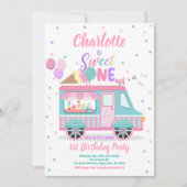 Ice Cream Truck Sweet Een 1e Verjaardagsfeest Kaart (Voorkant)