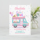 Ice Cream Truck Sweet Een 1e Verjaardagsfeest Kaart (Staand voorkant)
