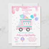 Ice Cream truck Sweet One 1st Birthday Uitnodiging (Voorkant)