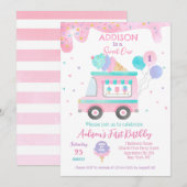 Ice Cream truck Sweet One 1st Birthday Uitnodiging (Voorkant / Achterkant)
