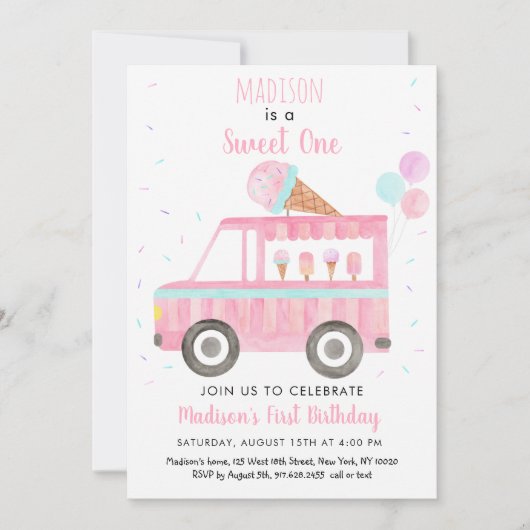 Ice Cream Truck Sweet One Birthday Kaart (Voorkant)