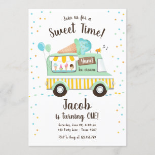 Ice Cream Truck Sweet Time Boy Mint Blue Birthday Kaart