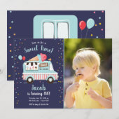 Ice Cream Truck Sweet Time Boy Red Birthday Kaart (Voorkant / Achterkant)