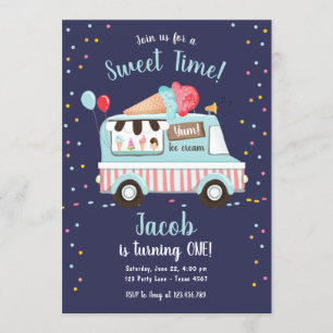Ice Cream Truck Sweet Time Boy Rood Blauw Verjaard Kaart