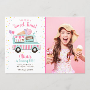 Ice Cream Truck Sweet Time Pink Girl Birthday Kaart