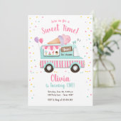 Ice Cream Truck Sweet Time Pink Girl Birthday Kaart (Staand voorkant)