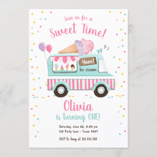 Ice Cream Truck Sweet Time Pink Girl Birthday Kaart