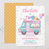Ice Cream Truck Twee Lief 2e Verjaardagsfeest Kaart (Voorkant / Achterkant)