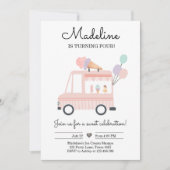 Ice Cream Truck - verjaardag nodigt ijsroze pop ui Kaart (Voorkant)