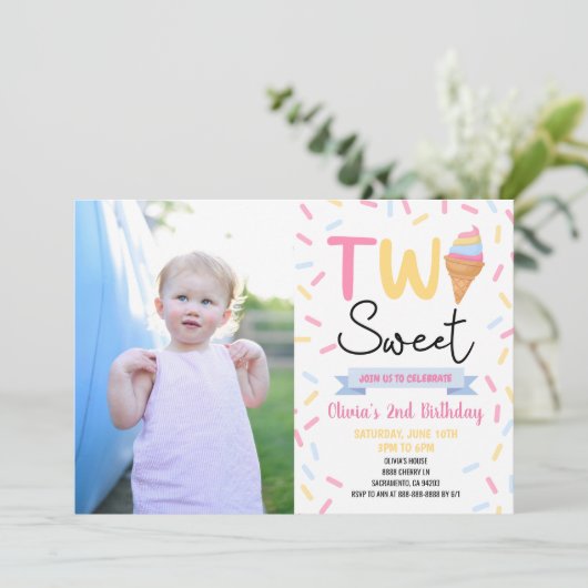 Ice Cream Twee Lief 2e Verjaardagsfeest Kaart (Staand voorkant)
