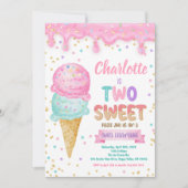 Ice Cream Twee Lief 2e Verjaardagsfeestje Roze Min Kaart (Voorkant)