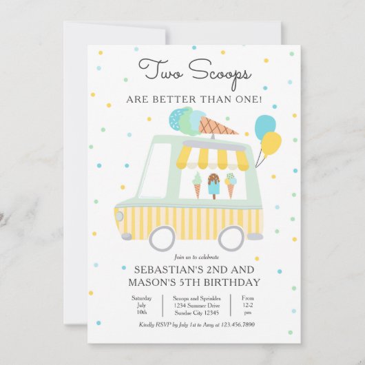 Ice Cream Twee schepjes zijn beter dan één verjaar Kaart (Voorkant)