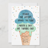 Ice Cream Twin Birthday Blue Mint Cone Confetti Kaart (Voorkant)