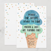 Ice Cream Twin Birthday Blue Mint Cone Confetti Kaart (Voorkant / Achterkant)