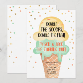 Ice Cream Twin Birthday gele muts Cone Confetti Kaart
