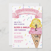 Ice Cream Twin Meisjes Twee Scoops Verjaardag Kaart (Voorkant)