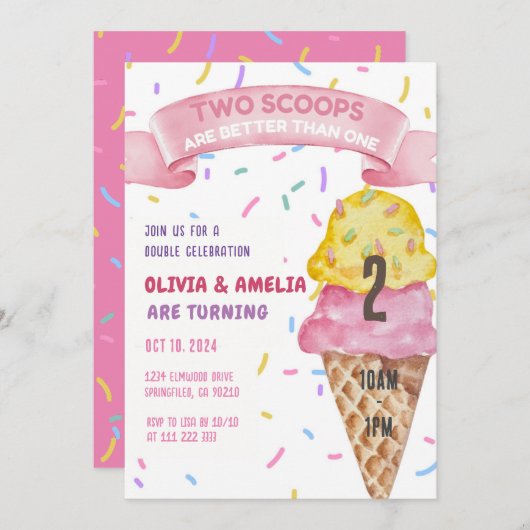 Ice Cream Twin Meisjes Twee Scoops Verjaardag Kaart (Voorkant / Achterkant)