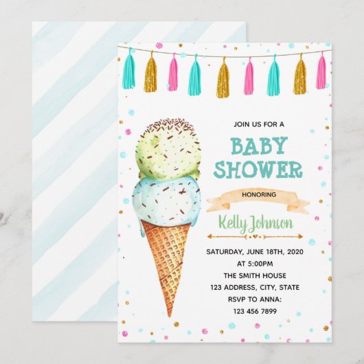 Ice Cream Twins baby shower uitnodiging (Voorkant / Achterkant)