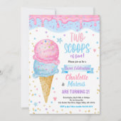 Ice Cream Twins Boy Girl Birthday Party Pink Blue Kaart (Voorkant)