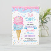 Ice Cream Twins Boy Girl Birthday Party Pink Blue Kaart (Staand voorkant)