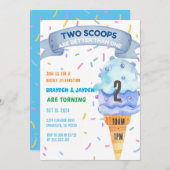 Ice Cream Twins Jongens Meisjes Twee Scoops Verjaa Kaart (Voorkant / Achterkant)