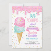 Ice Cream Twins Meisje Verjaardagsfeestje Roze Paa Kaart (Voorkant)