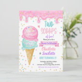 Ice Cream Twins Meisje Verjaardagsfeestje Roze Paa Kaart (Staand voorkant)