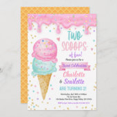 Ice Cream Twins Meisje Verjaardagsfeestje Roze Paa Kaart (Voorkant / Achterkant)
