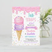 Ice Cream Twins Meisje Verjaardagsfeestje Roze Paa Kaart (Staand voorkant)