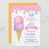 Ice Cream Twins Meisje Verjaardagsfeestje Roze Paa Kaart (Voorkant / Achterkant)