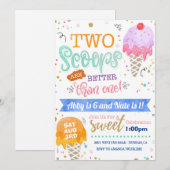 Ice Cream Two Scoops Verjaardag Uitnodiging Meisje (Voorkant / Achterkant)