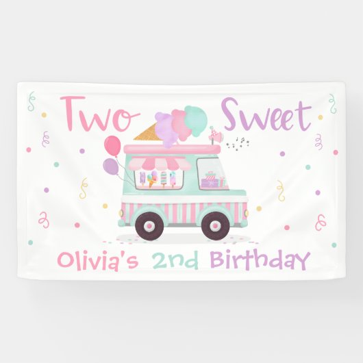 Ice Cream Two Sweet 2nd Birthday Party Decorations Spandoek (Horizontaal)