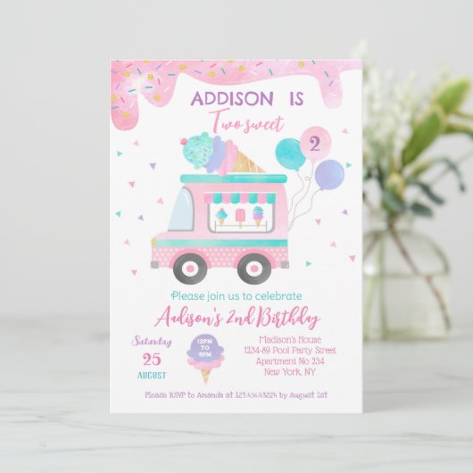 Ice Cream Two Sweet 2nd Birthday Party Save The Date (Staand voorkant)