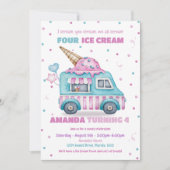 Ice Cream Uitnodiging Roze Vrachtwagen Verjaardag  (Voorkant)