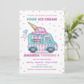 Ice Cream Uitnodiging Roze Vrachtwagen Verjaardag  (Staand voorkant)