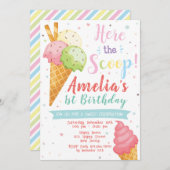 Ice Cream Uitnodiging voor verjaardag. Lief feest (Voorkant / Achterkant)