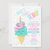 Ice Cream Unicorn Birthday Invitation Magical Kaart (Voorkant)