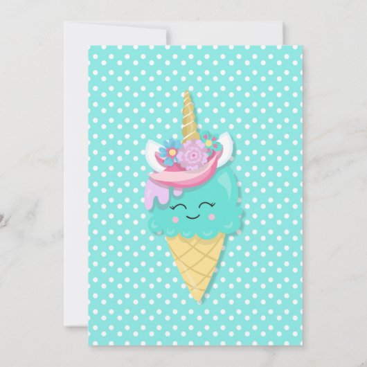 Ice Cream Unicorn Birthday Invitation Magical Kaart (Achterkant)
