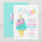 Ice Cream Unicorn Birthday Invitation Magical Kaart (Voorkant / Achterkant)