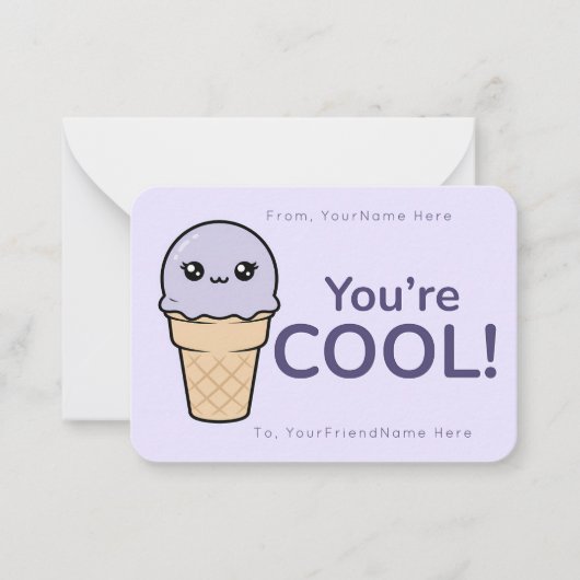 Ice Cream Valentine Classroom Card – You’re Cool Notitiekaartje (Voorkant)