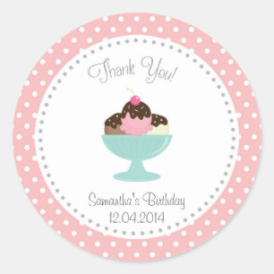 Ice Cream Verjaardag Dank u Sticker Roze