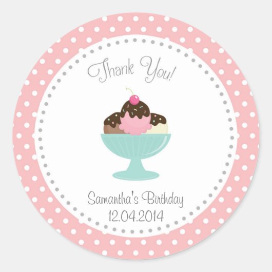 Ice Cream Verjaardag Dank u Sticker Roze (Voorkant)