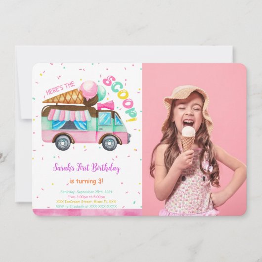 Ice Cream Verjaardag Foto uitnodiging (Voorkant)