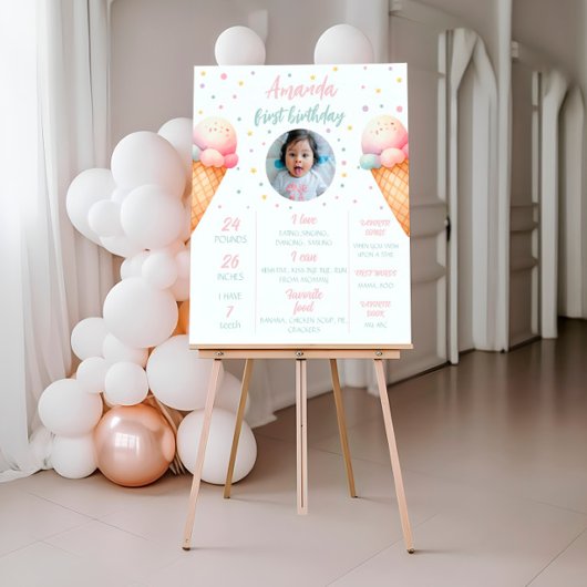 Ice Cream Verjaardag Mijlpaal teken, Baby Stats Poster