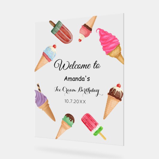 Ice Cream Verjaardag Pool Summer Party Acryl Bord (Hoek)