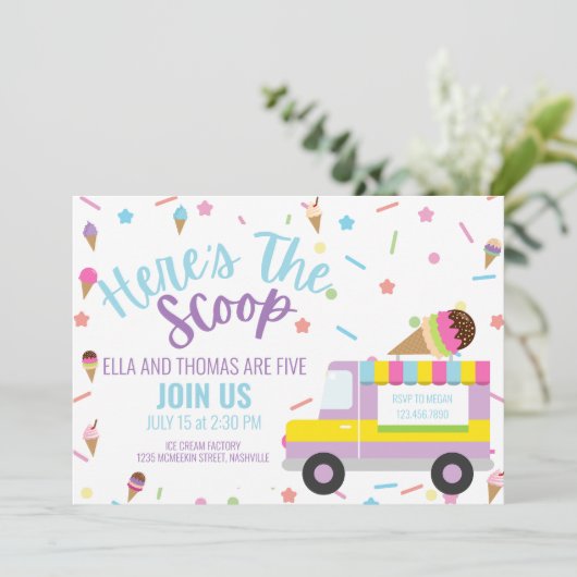 Ice Cream Verjaardag Sibling Verjaardag Twin Verja Kaart (Staand voorkant)