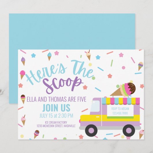 Ice Cream Verjaardag Sibling Verjaardag Twin Verja Kaart (Voorkant / Achterkant)