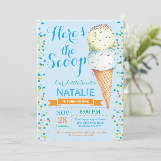 Ice Cream Verjaardag Uitnodiging Zomer (Staand voorkant)