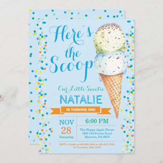 Ice Cream Verjaardag Uitnodiging Zomer (Voorkant / Achterkant)