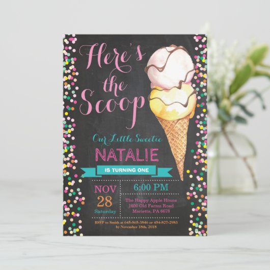 Ice Cream Verjaardag Uitnodiging Zomer Krijtbord (Staand voorkant)